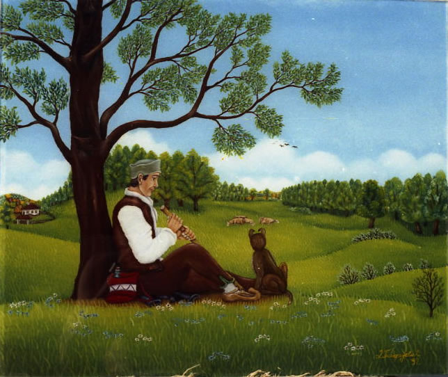 Čobanin - ulje na staklu - 50x42